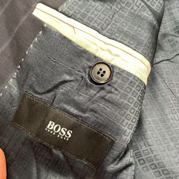 Boss Hugo Boss Super 120 Wool Blazer Suit Jacket Mens 38R Navy Blue Striped Work - Picture 6 of 13